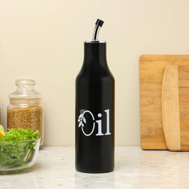 1 Litre Stainless Steel Oil Pourer | Oil Dispenser For Kitchen | Cooking Oil Bottle For Kitchen | Cooking, Home, Restaurant (Black)